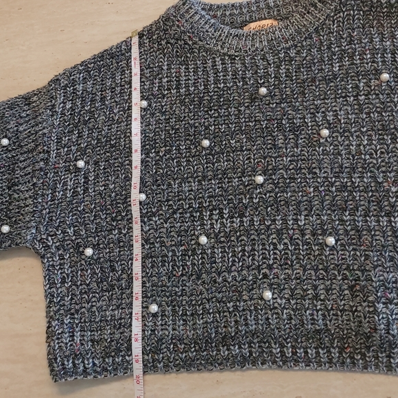 Shop17 Heathered Grey Oversized Chunky Beaded Cropped Thick Knit Sweater - Picture 11 of 13